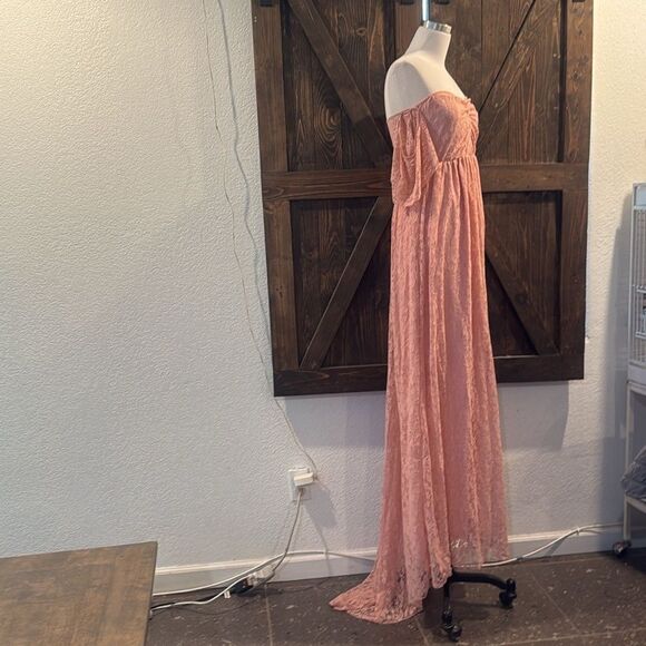 Elegant Off Shoulder Stretchy Lace Maternity Photography Dress High Belly Bump - Picture 6 of 13